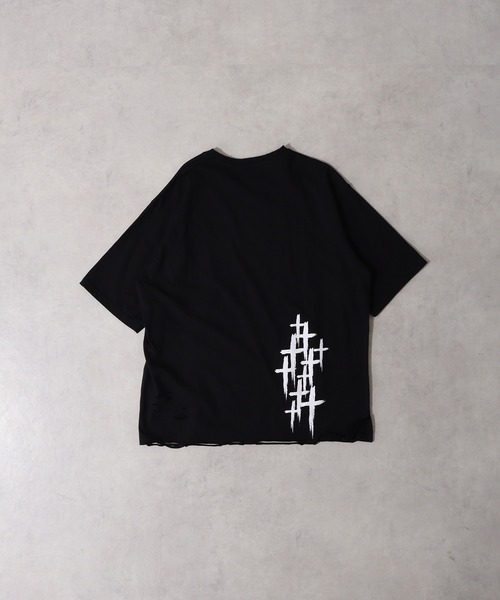 RE730（アールイーセブンサーティー）の「RE730 ダメージTシャツ（Tシャツ/カットソー・メンズ・ブラック系1/ブラック・M/XL/L）」の8枚目の写真