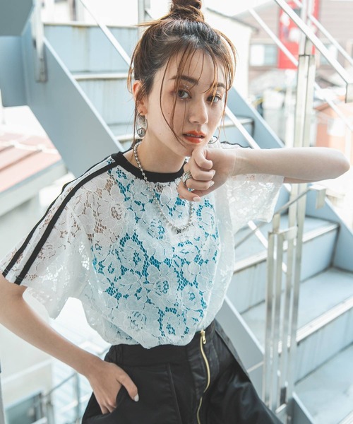 bohmal（ボマール）の「スリーブラインレースTシャツ（Tシャツ/カットソー・レディース・ブラック/ホワイト・FREE）」の10枚目の写真