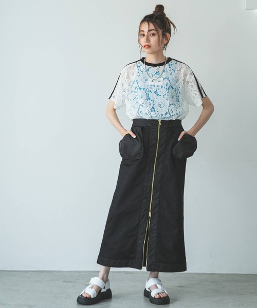 bohmal（ボマール）の「スリーブラインレースTシャツ（Tシャツ/カットソー・レディース・ブラック/ホワイト・FREE）」の3枚目の写真