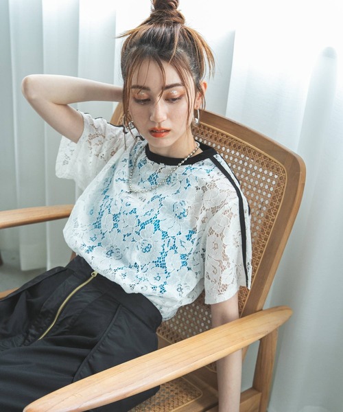 bohmal（ボマール）の「スリーブラインレースTシャツ（Tシャツ/カットソー・レディース・ブラック/ホワイト・FREE）」の17枚目の写真