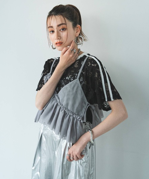 bohmal（ボマール）の「スリーブラインレースTシャツ（Tシャツ/カットソー・レディース・ブラック/ホワイト・FREE）」の5枚目の写真