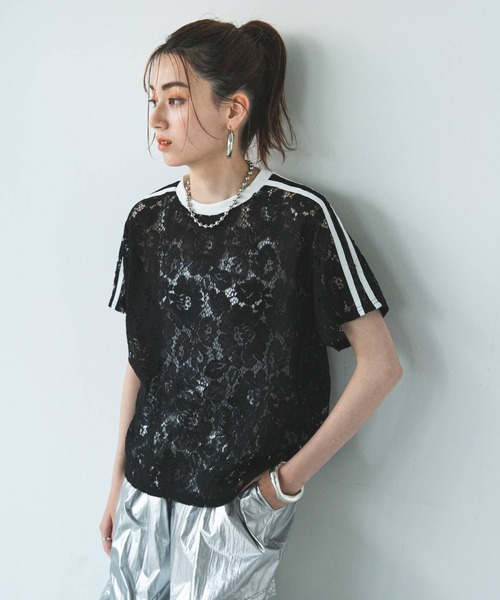 bohmal（ボマール）の「スリーブラインレースTシャツ（Tシャツ/カットソー・レディース・ブラック/ホワイト・FREE）」の4枚目の写真