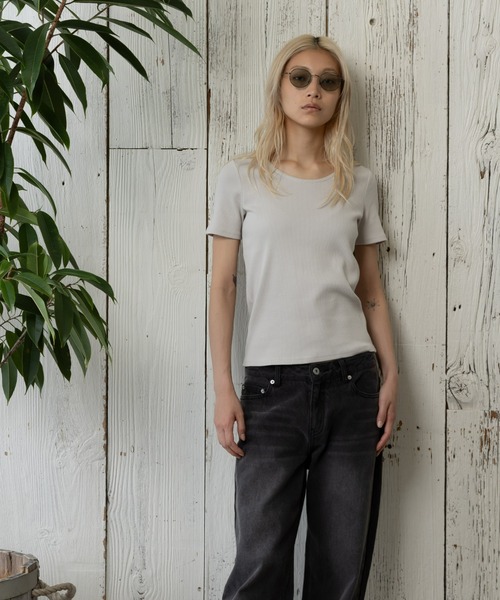 paradigm（パラダイム）の「コットンリブUネックカットソー半袖（Tシャツ/カットソー・レディース・ホワイト/ライトグレー/ブラック・SMALL/MEDIUM）」の12枚目の写真