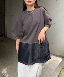 CORNERS | デニム切り替えオーバーサイズチュニックTシャツ(Tシャツ/カットソー)