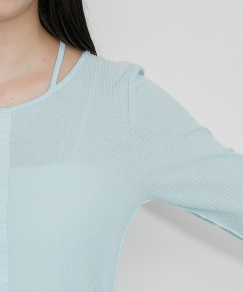 ADAM ET ROPE'（アダムエロペ）の「【洗える】ホルターホックカットソーカーディガン（カーディガン/ボレロ・レディース・ブラック/サックスブルー/ホワイト/レッド・FREE）」の9枚目の写真