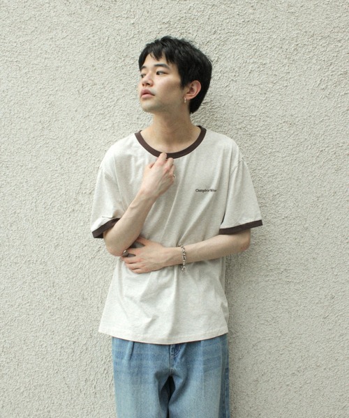 CAMPHOR WOOD(カンファーウッド)の「single stitch official logo ringer tee / シングルステッチリンガーTシャツ(Tシャツ/カットソー・メンズ・オートミール/杢グレー・MEDIUM/LARGE)」の1枚目の写真