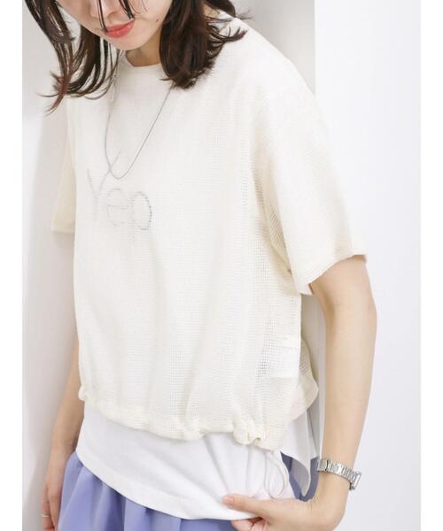 Samansa Mos2 blue（サマンサモスモスブルー）の「裾ドロストメッシュプルオーバー（Tシャツ/カットソー・レディース・ブラック/チャコールグレー/キナリ・F）」の2枚目の写真