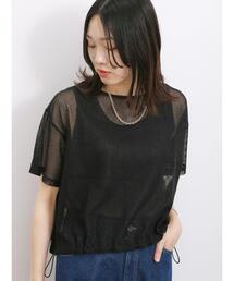 Samansa Mos2 blue | 裾ドロストメッシュプルオーバー(Tシャツ/カットソー)