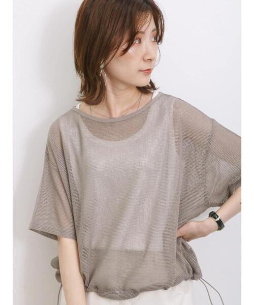 Samansa Mos2 blue（サマンサモスモスブルー）の「裾ドロストメッシュプルオーバー（Tシャツ/カットソー・レディース・ブラック/チャコールグレー/キナリ・F）」の4枚目の写真