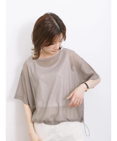 Samansa Mos2 blue（サマンサモスモスブルー）の「裾ドロストメッシュプルオーバー（Tシャツ/カットソー・レディース・ブラック/チャコールグレー/キナリ・F）」の5枚目の写真