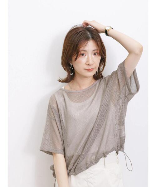 Samansa Mos2 blue（サマンサモスモスブルー）の「裾ドロストメッシュプルオーバー（Tシャツ/カットソー・レディース・ブラック/チャコールグレー/キナリ・F）」の6枚目の写真