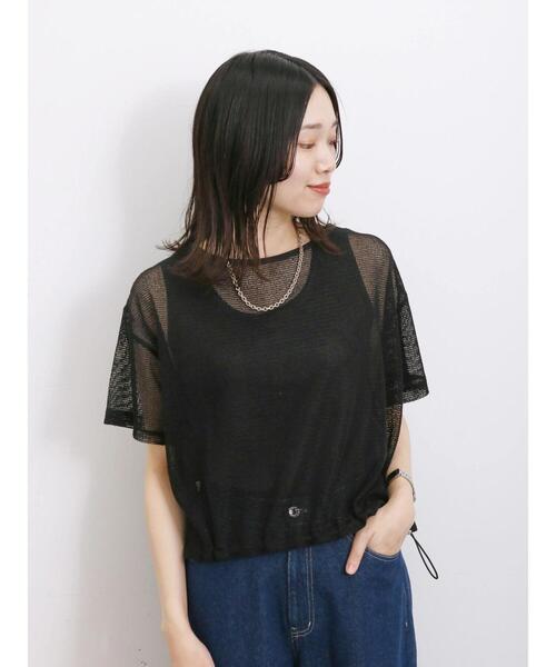 Samansa Mos2 blue（サマンサモスモスブルー）の「裾ドロストメッシュプルオーバー（Tシャツ/カットソー・レディース・ブラック/チャコールグレー/キナリ・F）」の8枚目の写真