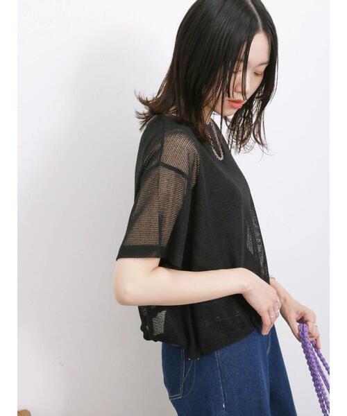 Samansa Mos2 blue（サマンサモスモスブルー）の「裾ドロストメッシュプルオーバー（Tシャツ/カットソー・レディース・ブラック/チャコールグレー/キナリ・F）」の9枚目の写真