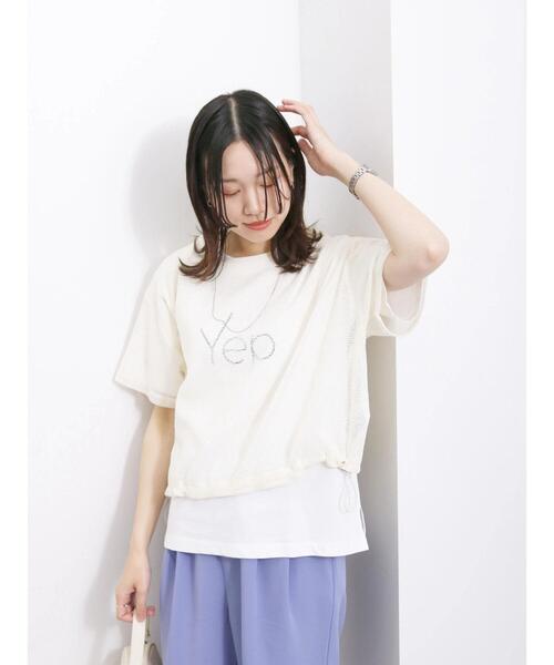 Samansa Mos2 blue（サマンサモスモスブルー）の「裾ドロストメッシュプルオーバー（Tシャツ/カットソー・レディース・ブラック/チャコールグレー/キナリ・F）」の14枚目の写真