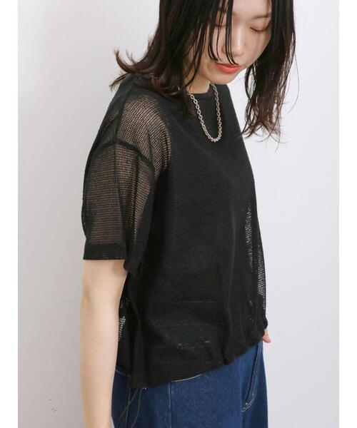 Samansa Mos2 blue（サマンサモスモスブルー）の「裾ドロストメッシュプルオーバー（Tシャツ/カットソー・レディース・ブラック/チャコールグレー/キナリ・F）」の22枚目の写真