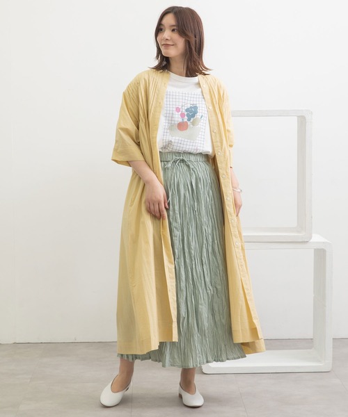 POU DOU DOU（プードゥドゥ）の「ピンタック使いワンピース（ワンピース・レディース・オフホワイト/ダークグレー/イエロー・3）」の7枚目の写真