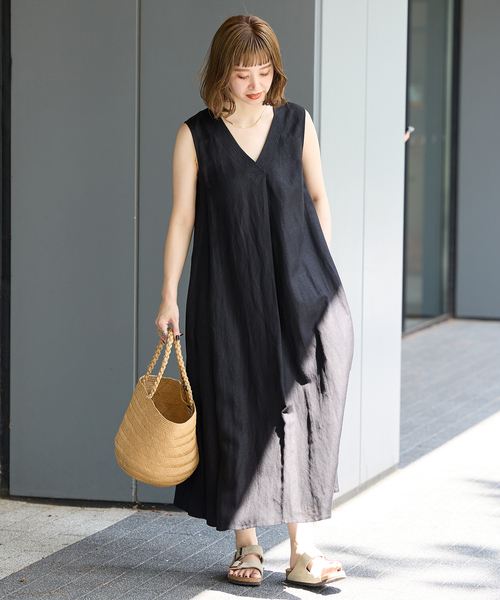 B.C STOCK(ベーセーストック)の「《追加》リネンレーヨンスリーブレスワンピース(ワンピース・レディース・ブラック/レッド/ダークブルー/ブルー・FREE)」の6枚目の写真