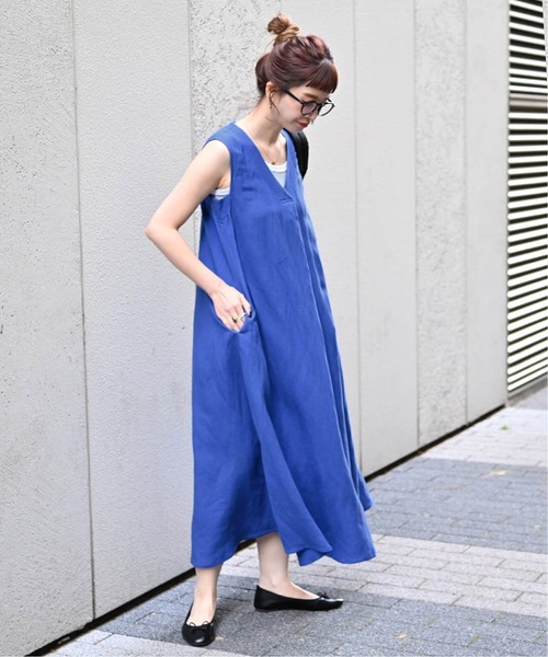 ネイビー スリーブレスドレス Demi-Luxe BEAMS｜【6/25新規値下げ】スリーブレス フレア