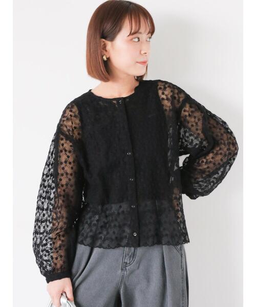 ehka sopo（エヘカソポ）の「クルーネックレースブラウス（シャツ/ブラウス・レディース・ブラック/グリーン/キナリ/キャメル/ピンク・F）」の3枚目の写真