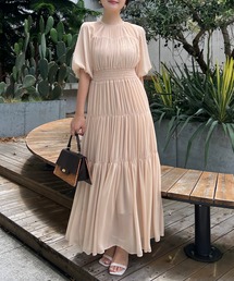シフォンギャザーティアードワンピース