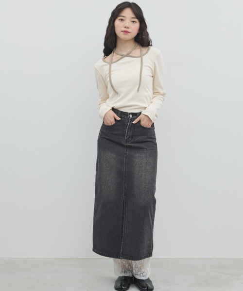 paravion（パラビオン）の「ホルターネックパイピング長袖トップス（Tシャツ/カットソー・レディース・ブルー/ホワイト/グレイッシュベージュ・FREE）」の4枚目の写真