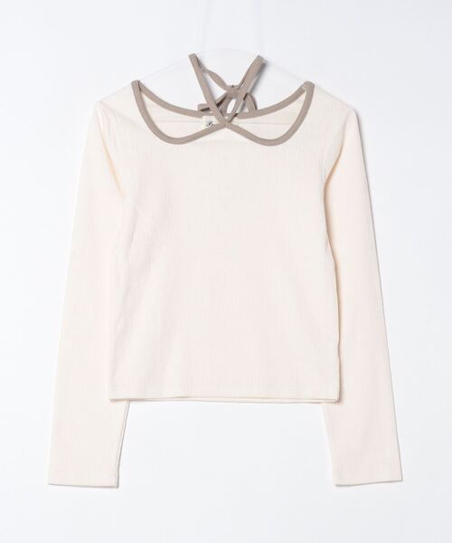 paravion（パラビオン）の「ホルターネックパイピング長袖トップス（Tシャツ/カットソー・レディース・ブルー/ホワイト/グレイッシュベージュ・FREE）」の16枚目の写真