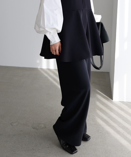 エブール ebure センタータック ワイドパンツ ウール 38 M 紺 中古  