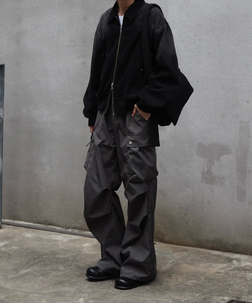 Neucon ダブルポケットカーゴパンツ ブラック Neucon/ニューコン】ダブルポケットパラシュートカーゴパンツ（カーゴ