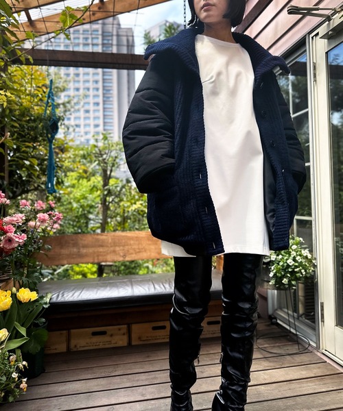 FLUMOR(フラマー)の「インポートニットリブスリーブブルゾン(ダウンジャケット/コート・レディース・ネイビー・38)」の2枚目の写真