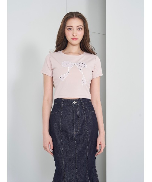 Darich(ダーリッチ)の「ドットリボンTシャツ(Tシャツ/カットソー・レディース・ホワイト/ピンク/ブラック・FREE)」の3枚目の写真
