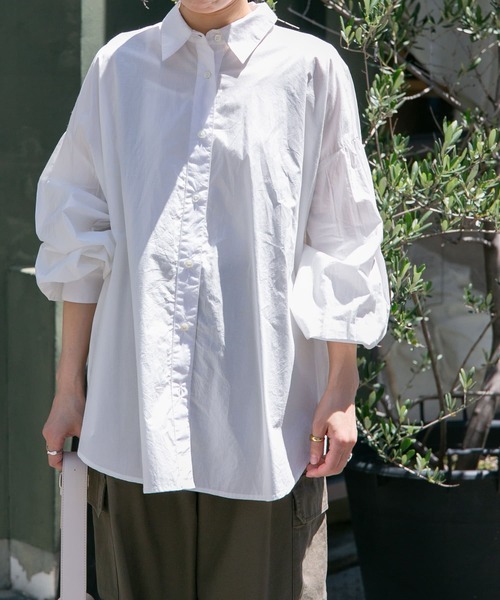 FORK&SPOON(フォークアンドスプーン)の「FORK&SPOON ハイカウントコットンボリュームスリーブシャツ(シャツ/ブラウス・レディース・オフホワイト/チャコールグレー・1)」の3枚目の写真