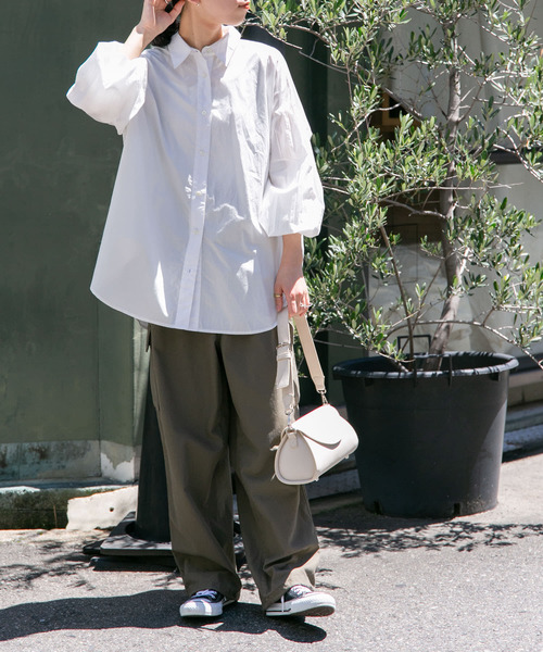 FORK&SPOON(フォークアンドスプーン)の「FORK&SPOON ハイカウントコットンボリュームスリーブシャツ(シャツ/ブラウス・レディース・オフホワイト/チャコールグレー・1)」の8枚目の写真