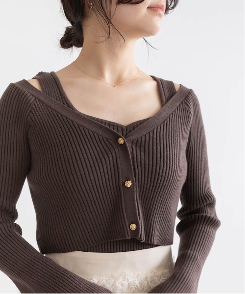 RANDA（ランダ）の「クロップド丈ニットアンサンブル（ニット/セーター・レディース・グレー/クリーム/ブラウン・FREE）」の4枚目の写真