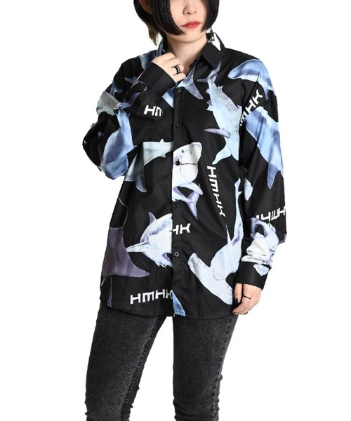 MARAI(マーライ)の「幾何学柄 総柄シャツ レギュラーカラー 長袖 ブラウス(シャツ/ブラウス・レディース・グレー系その他/ブラック×ブルー/パープル/イエロー/ブラック×グレー/ネイビー/ブラウン/ブラック×ホワイト/ベージュ/ホワイト×ブルー/ホワイト×グリーン/レッド/ホワイト/ピンク・MEDIUM/X-LARGE)」の7枚目の写真