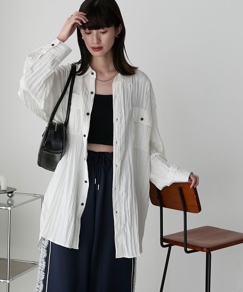 forksy.(フォルクシー)の「【forksy.】ワッシャーサテン ダブルポケットビッグシャツ(シャツ/ブラウス・レディース・ピンク/ホワイト/ネイビー/ライトグリーン・FREE)」の5枚目の写真