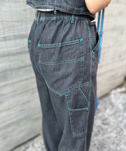 mi via loca（ミヴィアロカ）の「【2WAY】ライトデニム 配色ステッチ ペインター イージーパンツ（デニムパンツ・レディース・ライトブルー/ブラック/カーキ/ブルー・FREE）」の9枚目の写真