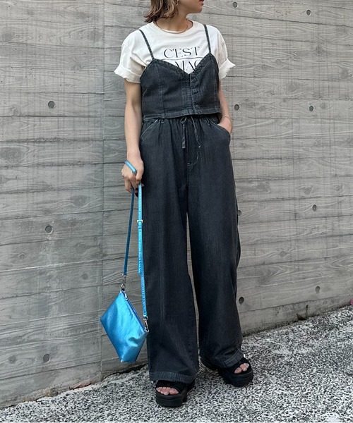 mi via loca（ミヴィアロカ）の「【2WAY】ライトデニム 配色ステッチ ペインター イージーパンツ（デニムパンツ・レディース・ライトブルー/ブラック/カーキ/ブルー・FREE）」の18枚目の写真