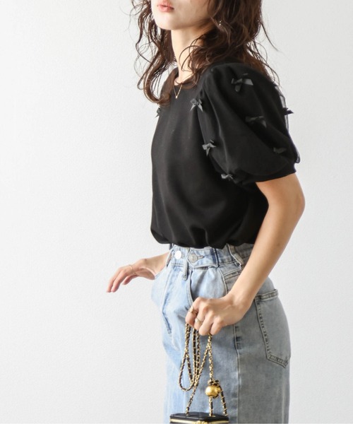 SUGAR BISKET（シュガービスケット）の「リボンチュールパフスリーブトップス（Tシャツ/カットソー・レディース・ブラック/ホワイト・フリー）」の18枚目の写真