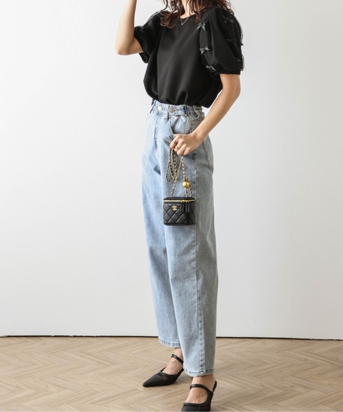 SUGAR BISKET（シュガービスケット）の「リボンチュールパフスリーブトップス（Tシャツ/カットソー・レディース・ブラック/ホワイト・フリー）」の17枚目の写真