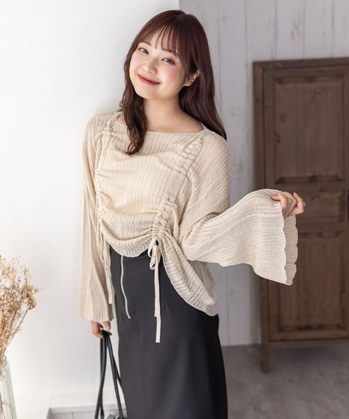 clear（クリア）の「透かし編みシャーリングトップス≪2024SS≫（ニット/セーター・レディース・ブルーグレー/ブラック/ベージュ・F）」の10枚目の写真