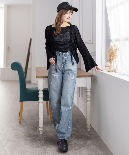 clear（クリア）の「透かし編みシャーリングトップス≪2024SS≫（ニット/セーター・レディース・ブルーグレー/ブラック/ベージュ・F）」の9枚目の写真