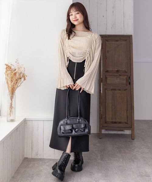 clear（クリア）の「透かし編みシャーリングトップス≪2024SS≫（ニット/セーター・レディース・ブルーグレー/ブラック/ベージュ・F）」の12枚目の写真