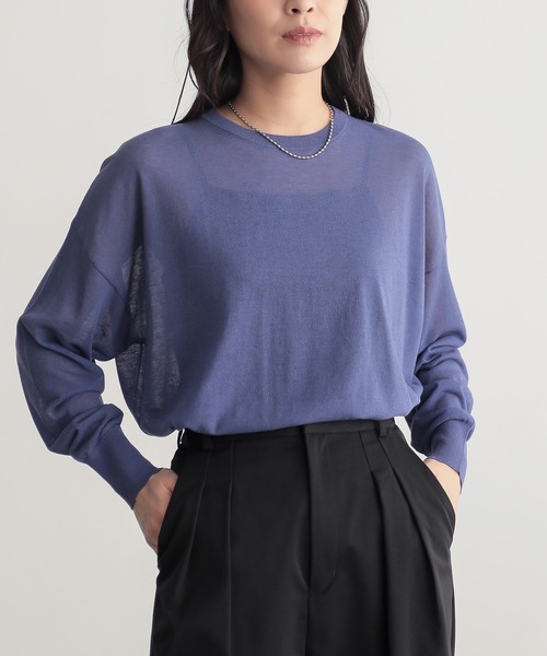 for/c（フォーシー）の「[新色追加]ゆるシアーニットプルオーバー【オーガニックコットン】（ニット/セーター・レディース・ブルー/オフホワイト/ブラック/ピンク/ライトグレー/ラベンダー・M/L/LL）」の5枚目の写真