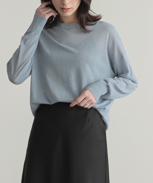 for/c（フォーシー）の「[新色追加]ゆるシアーニットプルオーバー【オーガニックコットン】（ニット/セーター・レディース・ブルー/オフホワイト/ブラック/ピンク/ライトグレー/ラベンダー・M/L/LL）」の4枚目の写真