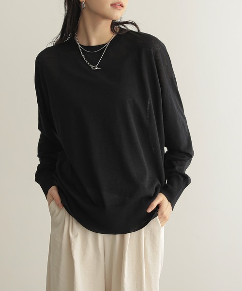 mina perhonen creme オーガニックコットンニット　ブラック mina perhonen creme オーガニックコットンニットブラック