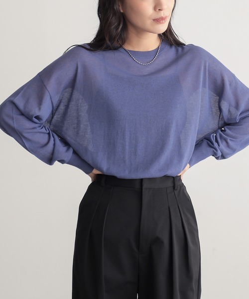 for/c（フォーシー）の「[新色追加]ゆるシアーニットプルオーバー【オーガニックコットン】（ニット/セーター・レディース・ブルー/オフホワイト/ブラック/ピンク/ライトグレー/ラベンダー・M/L/LL）」の21枚目の写真