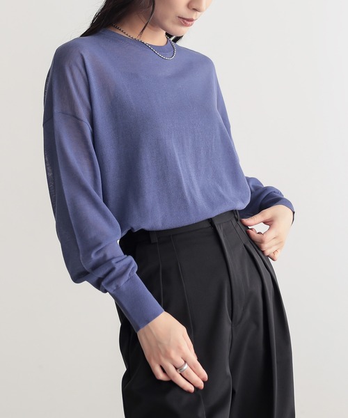 for/c（フォーシー）の「[新色追加]ゆるシアーニットプルオーバー【オーガニックコットン】（ニット/セーター・レディース・ブルー/オフホワイト/ブラック/ピンク/ライトグレー/ラベンダー・M/L/LL）」の22枚目の写真