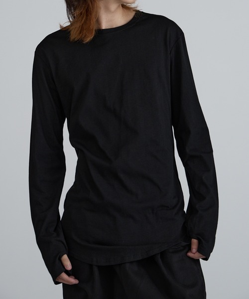 セール】ラウンドヘム ロング丈長袖Tシャツ サムホール シンプル 無地