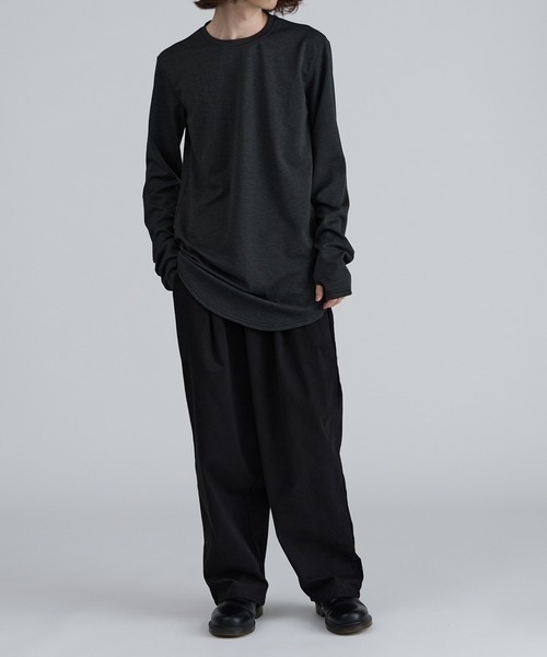 セール】ラウンドヘム ロング丈長袖Tシャツ サムホール シンプル 無地
