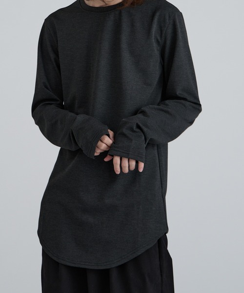 ラウンドヘム ロング丈長袖Tシャツ サムホール シンプル 無地T（T